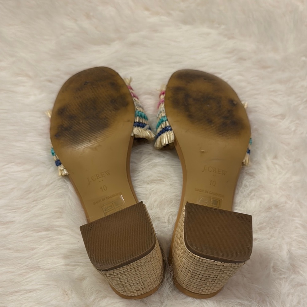 J. Crew Cream and Pink Mules with Woven Texture Size 10 pre-owned. - Picture 4 of 9